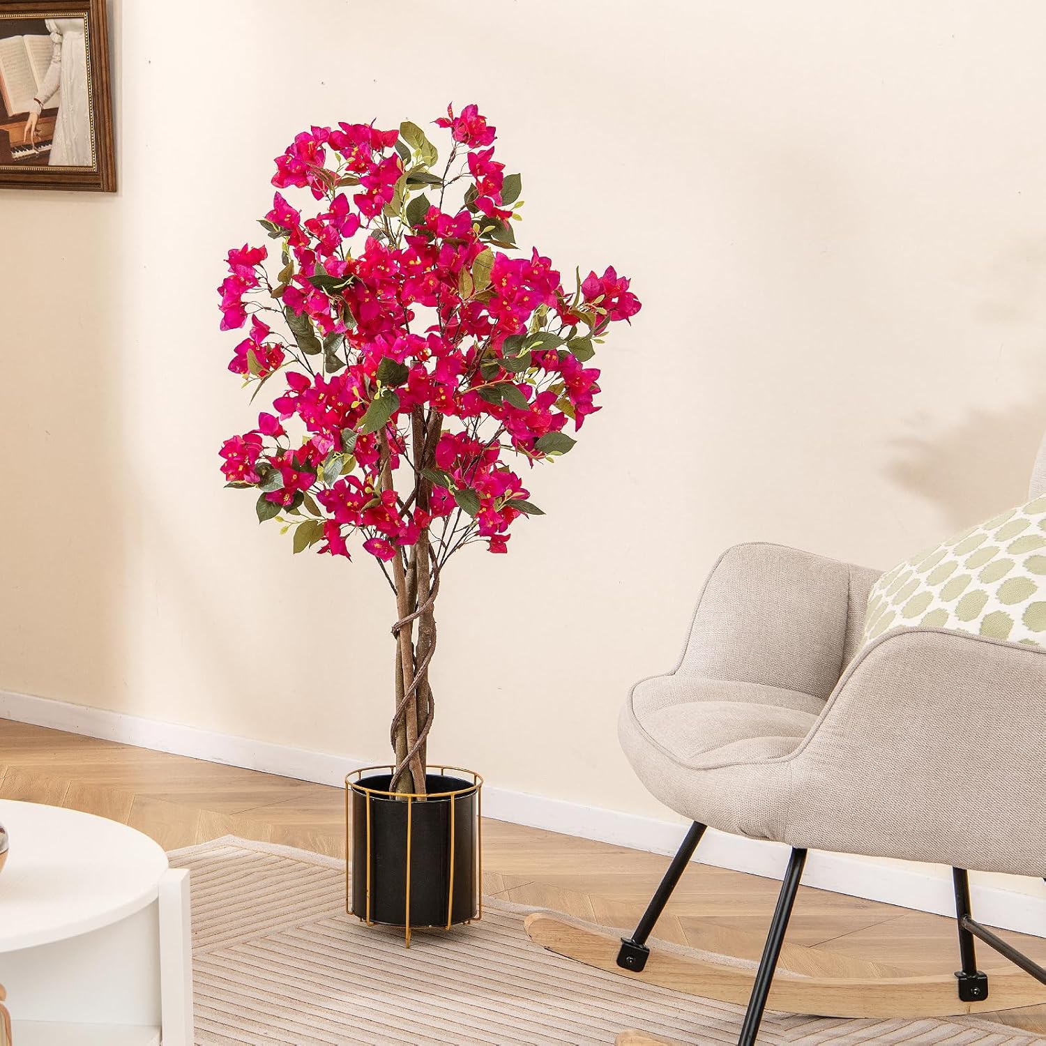 Bougainvillea artificiel de 120 cm de haut - Bougainvillier faux en pot avec fleurs ouvertes et branches réalistes - Plante décorative (rose) - 2