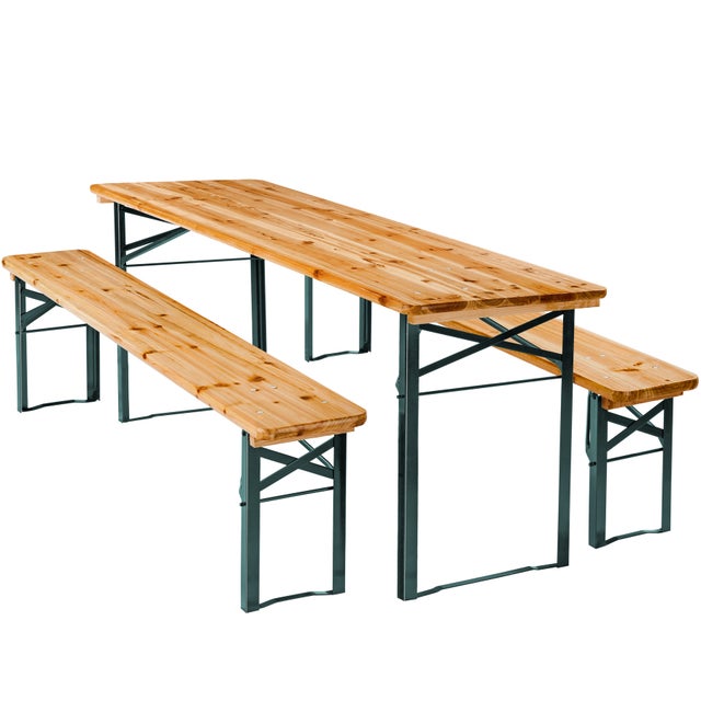 TecTake® Set 3 Pezzi da Birreria, Tavolo e Panche da Esterno con Comodo Schienale, Struttura in