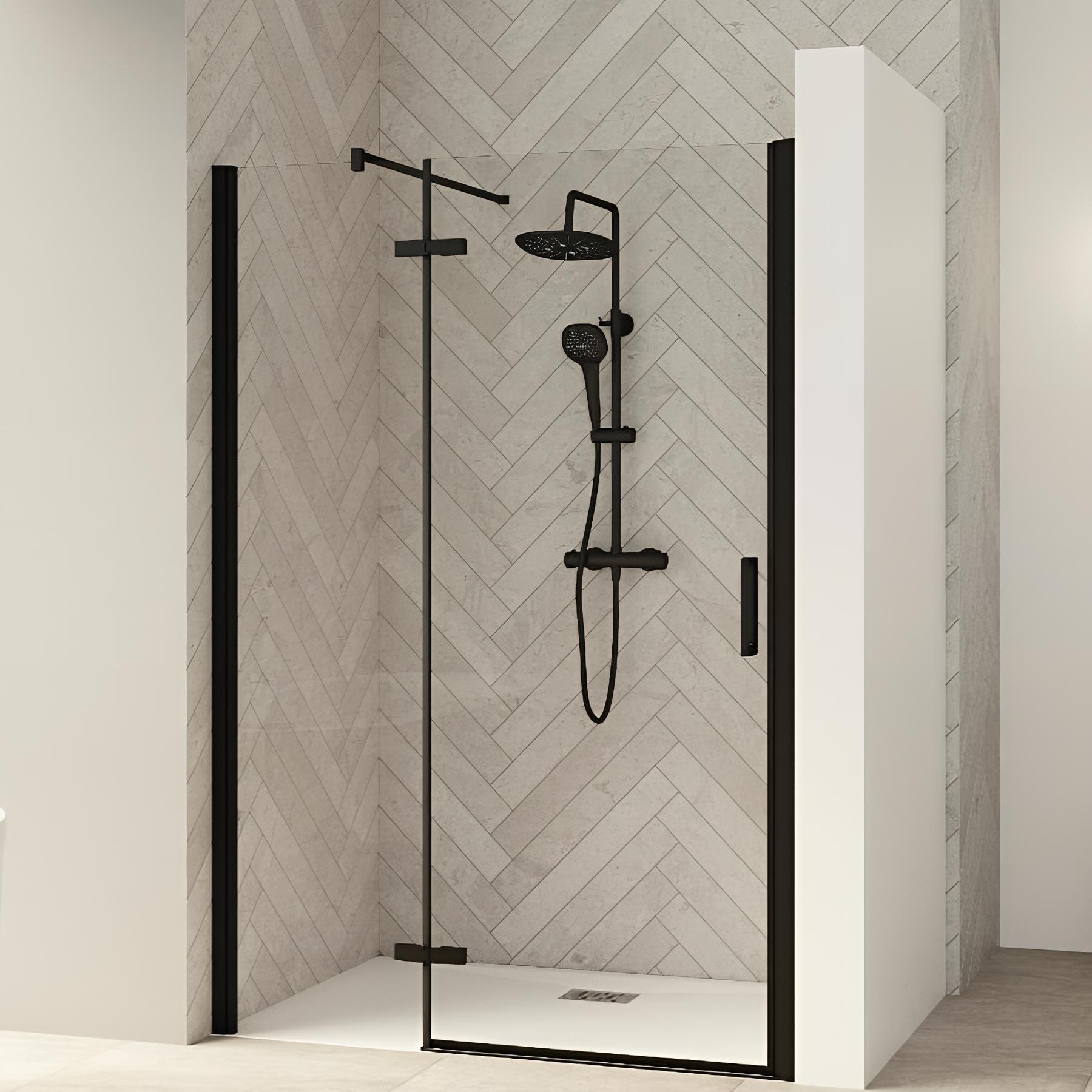 Mampara de ducha pivotante sin umbral kinedo smart design + mampara fija 100 perfil cristal transparente blanco - bisagras a la derecha
