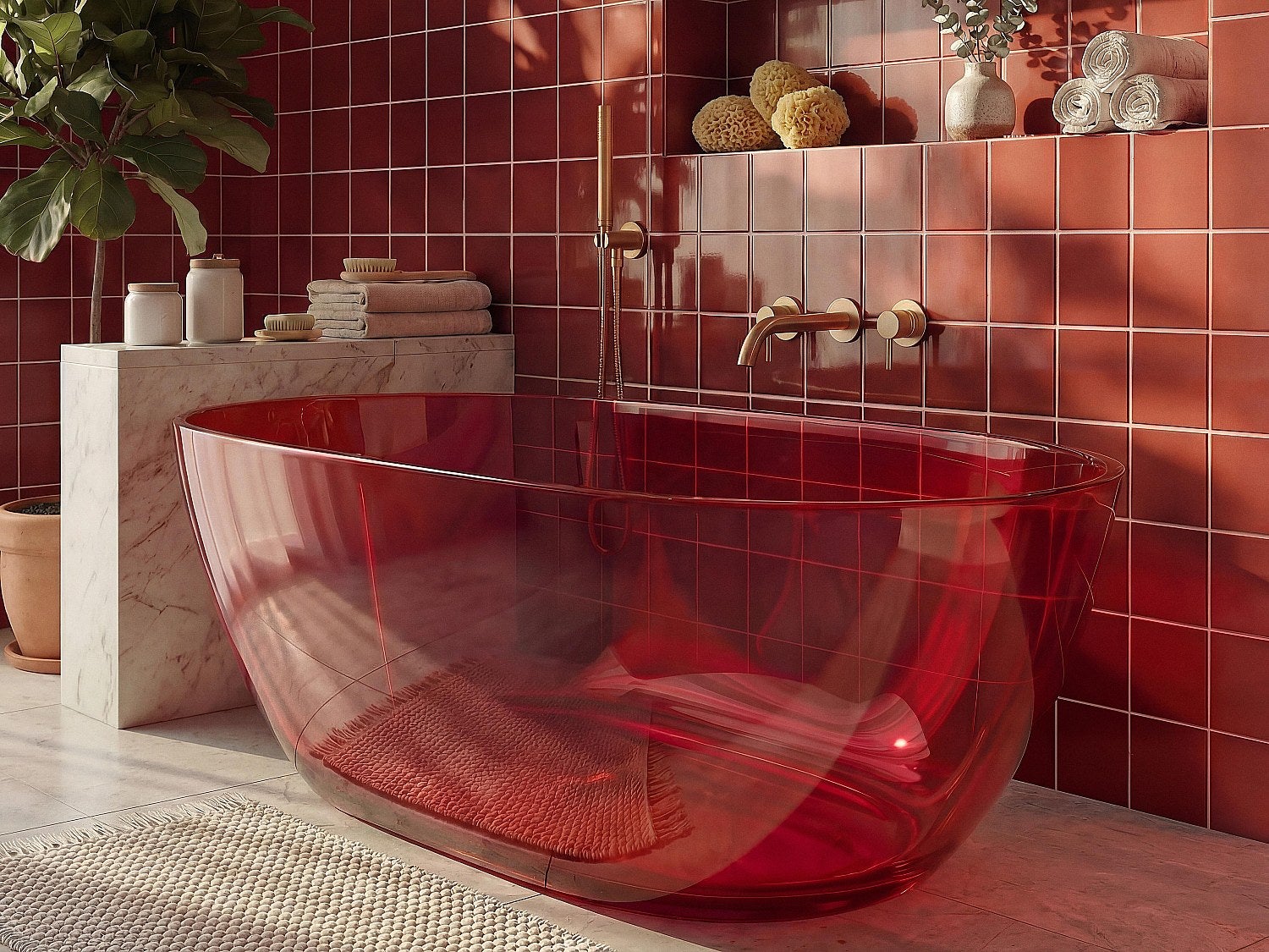 Baignoire îlot translucide - 160 x 72 x 56 cm - Résine - Rouge - 292 L - SPAVO - 5
