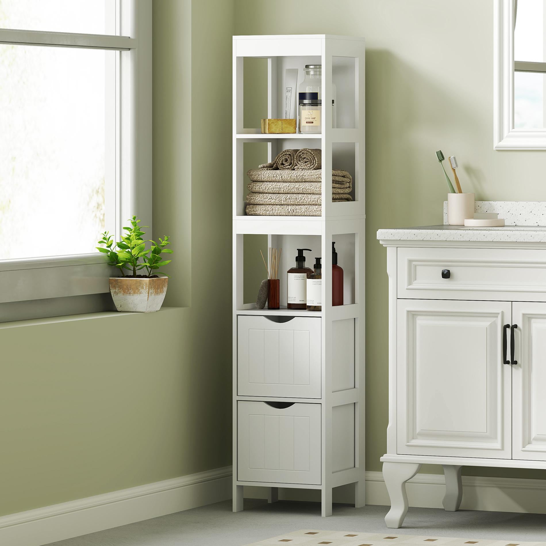 GIANTEX Armadietto Per Biancheria In Bambù – 2 Cestelli Estraibili, 2 Scomparti E Ripiano, 64x33x73 Cm, Bianco/grigio, Per Bagno E Camera - 5