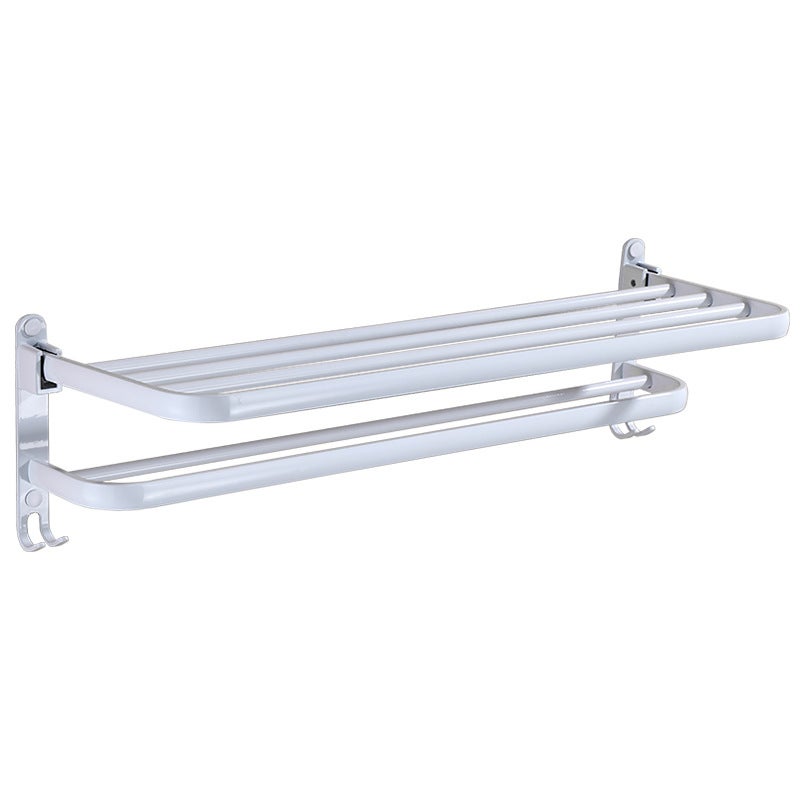 Wieszak na ręczniki, odpowiedni do kuchni i łazienki, podwójna warstwa z haczykami, składany, 50 cm, biały