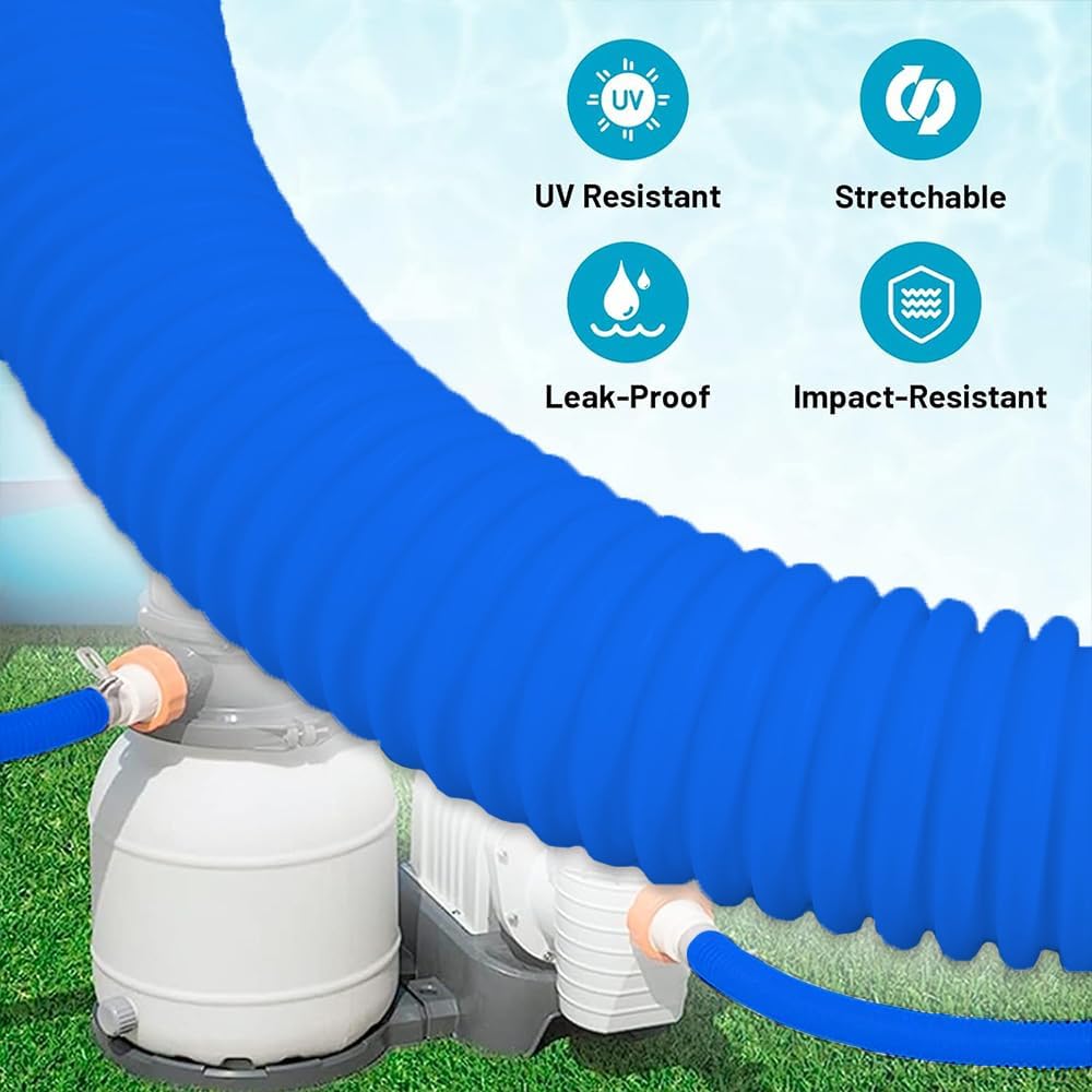 Lot de 2 tuyaux de 32 mm pour pompes de piscine avec 4 clips de sécurité et 1 raccord de tuyau, 150 cm 32 mm (bleu) - 4