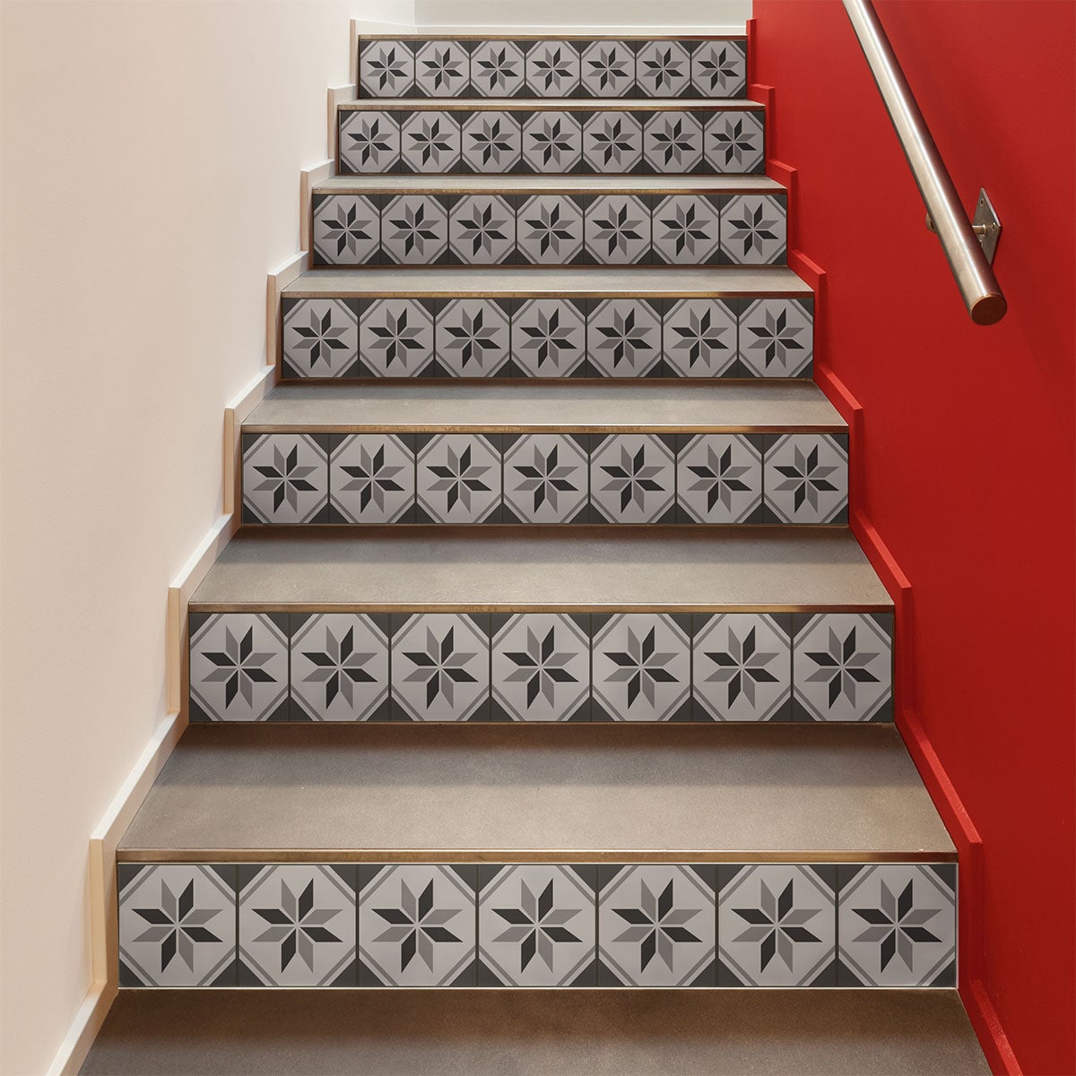 Vinilo escalera baldosas de cemento cirano x 2 - adhesivo de pared - revestimiento sticker mural decorativo - 2tirasde15cmx105cm
