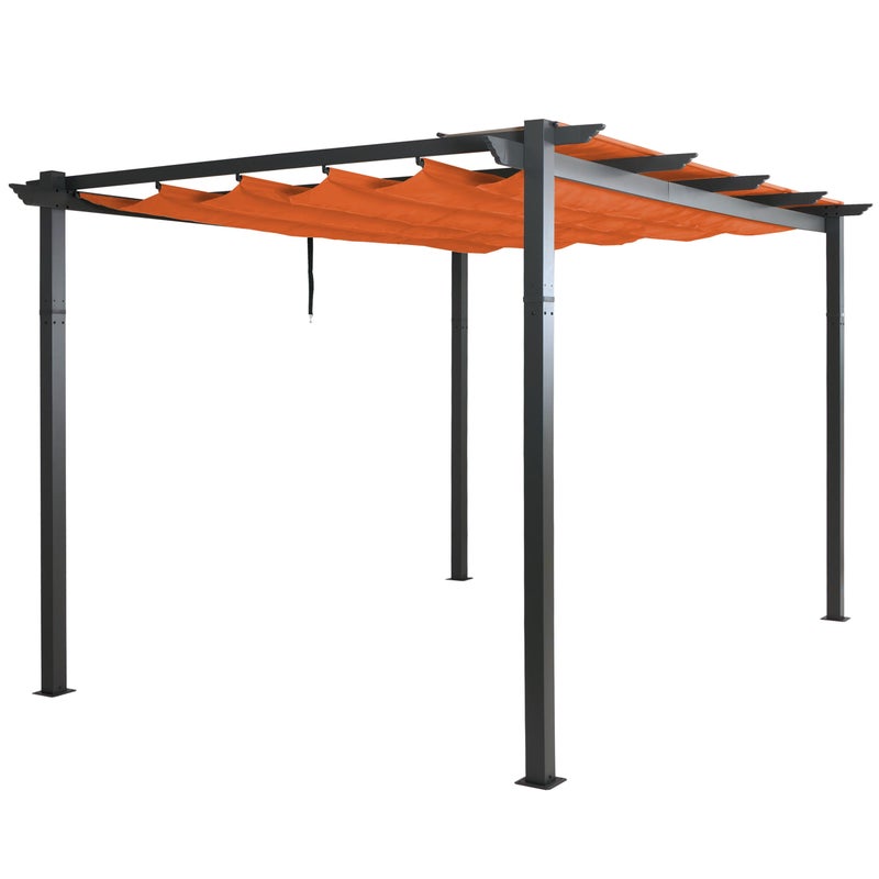 Pergola aluminiowa HWC-N93, pawilon ogrodowy altana ogrodowa, stabilna rama 8cm rozsuwany dach UV50+ 3x4m ~ terakota