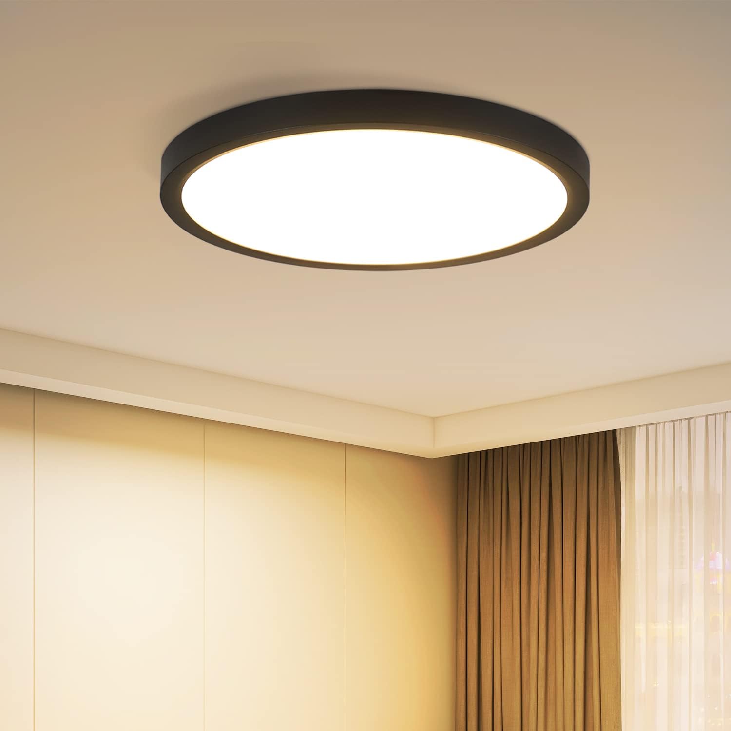ZMH Lampa sufitowa LED - czarna, lampa kuchenna 15 W, lampa łazienkowa, okrągła lampa sufitowa 3000 K, lampa do sypialni IP44, Ø17 cm
