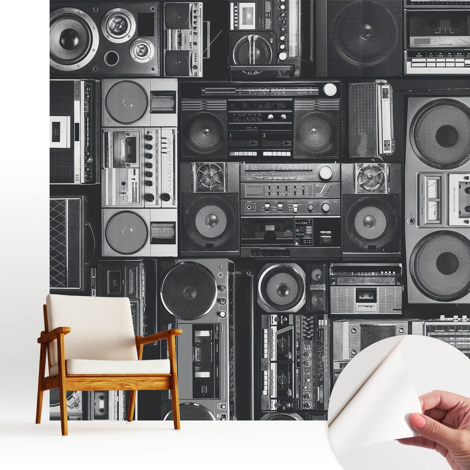 Tapeta z materiału samoprzylepnego - stylowa dekoracja ściany - wysoka jakość250x250 cm - Stylowy wzór retro z radioodbiornikami TULUP