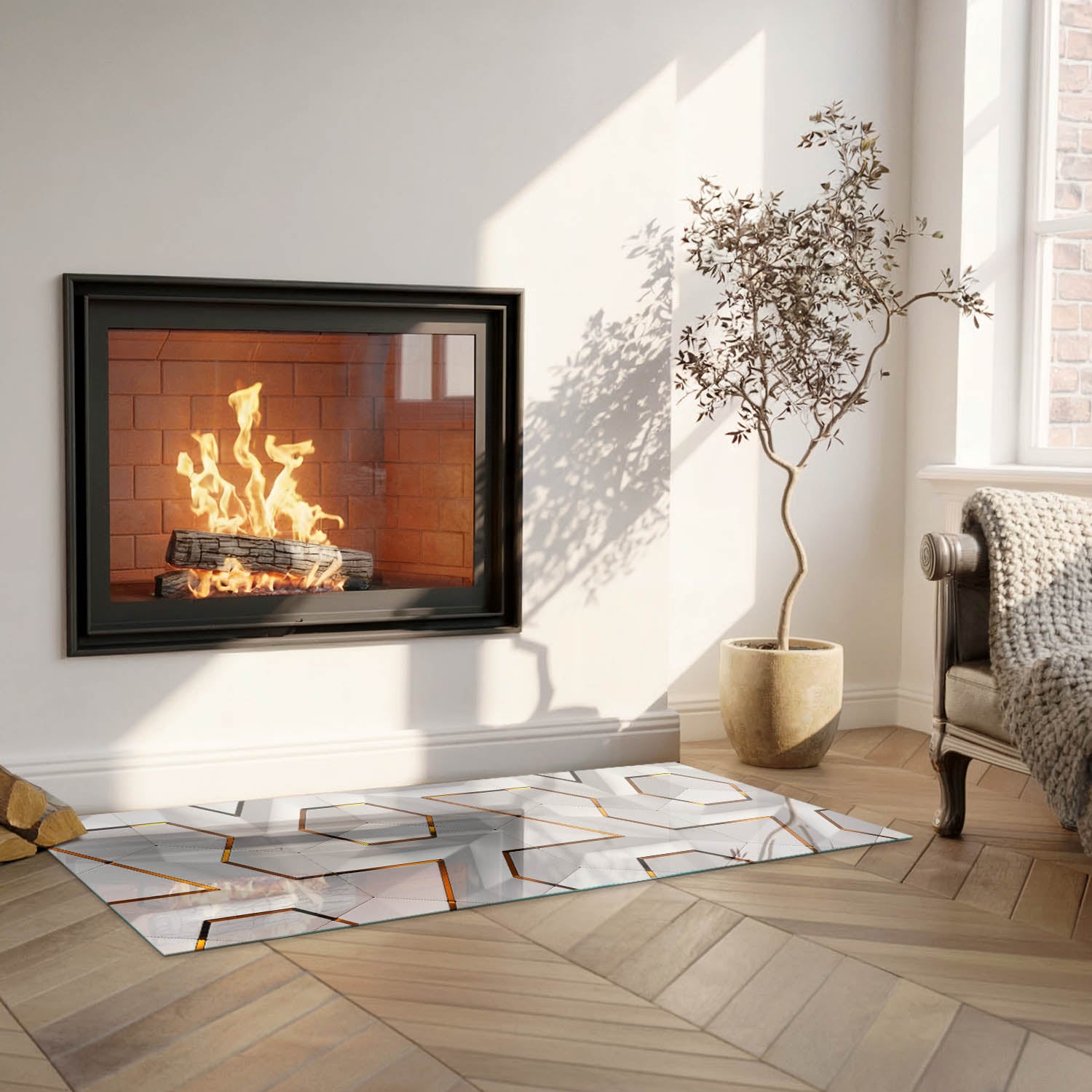 Szkło hartowane na podłogę pod kominek - 125x50 cm - Geometryczny wzór 3D - TULUP - 5