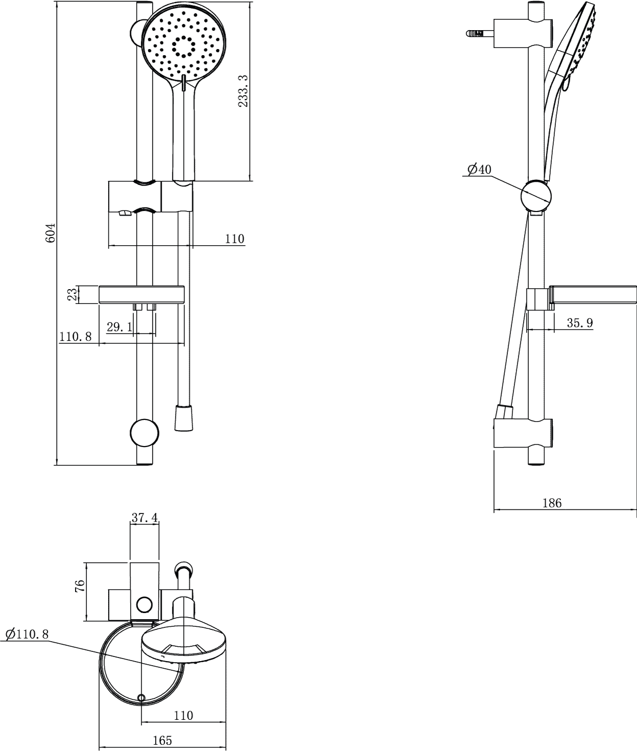 Villeroy & Boch Oasis Set de douche apparent (2 en 1 Bundle), système de douche avec robinetterie de douche, douchette à main, flexible de douche à - 6