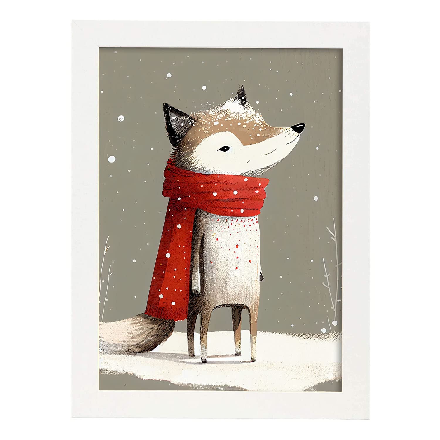 Nacnic poster de lobo en estilo acuarela ilustraciones infantiles a todo color de animalitos bebé con ropa roja a3 marcos blanco