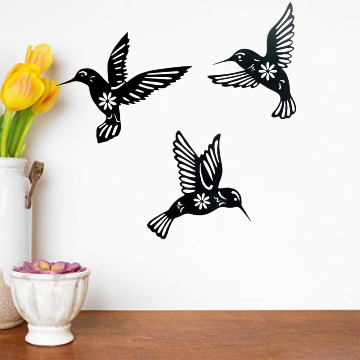 Décorations Murales Métal Lot 3 – Oiseaux Noirs – Pour Jardin, Salon, Extérieur – Style Élégant - 3