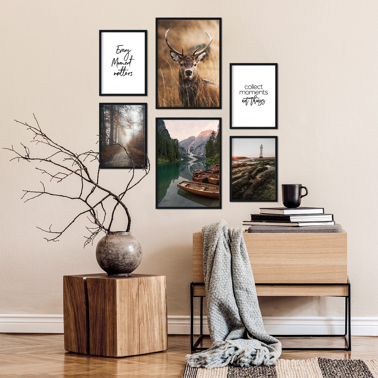Pack 6 láminas fotografia decorativa cuadros para pared con bosque, naturaleza y montana decoracion mural moderna a3 y a4. marco negro