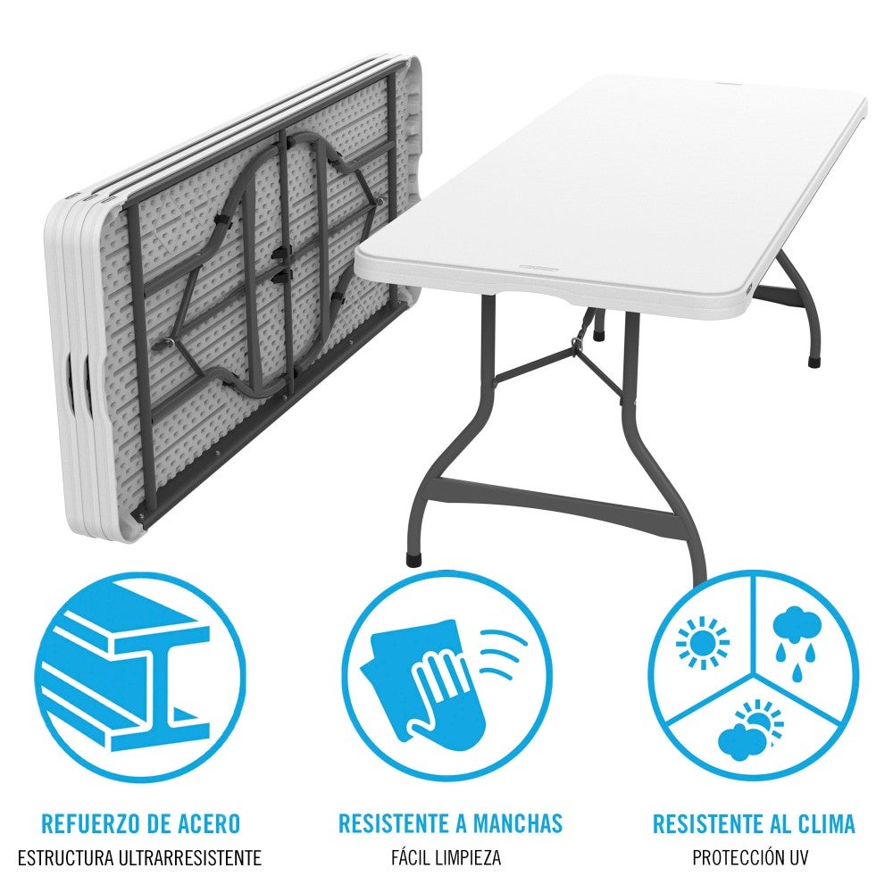 Mesa retangular com pés dobráveis efeito granito branco 182 x 76 x 74 cm - 4