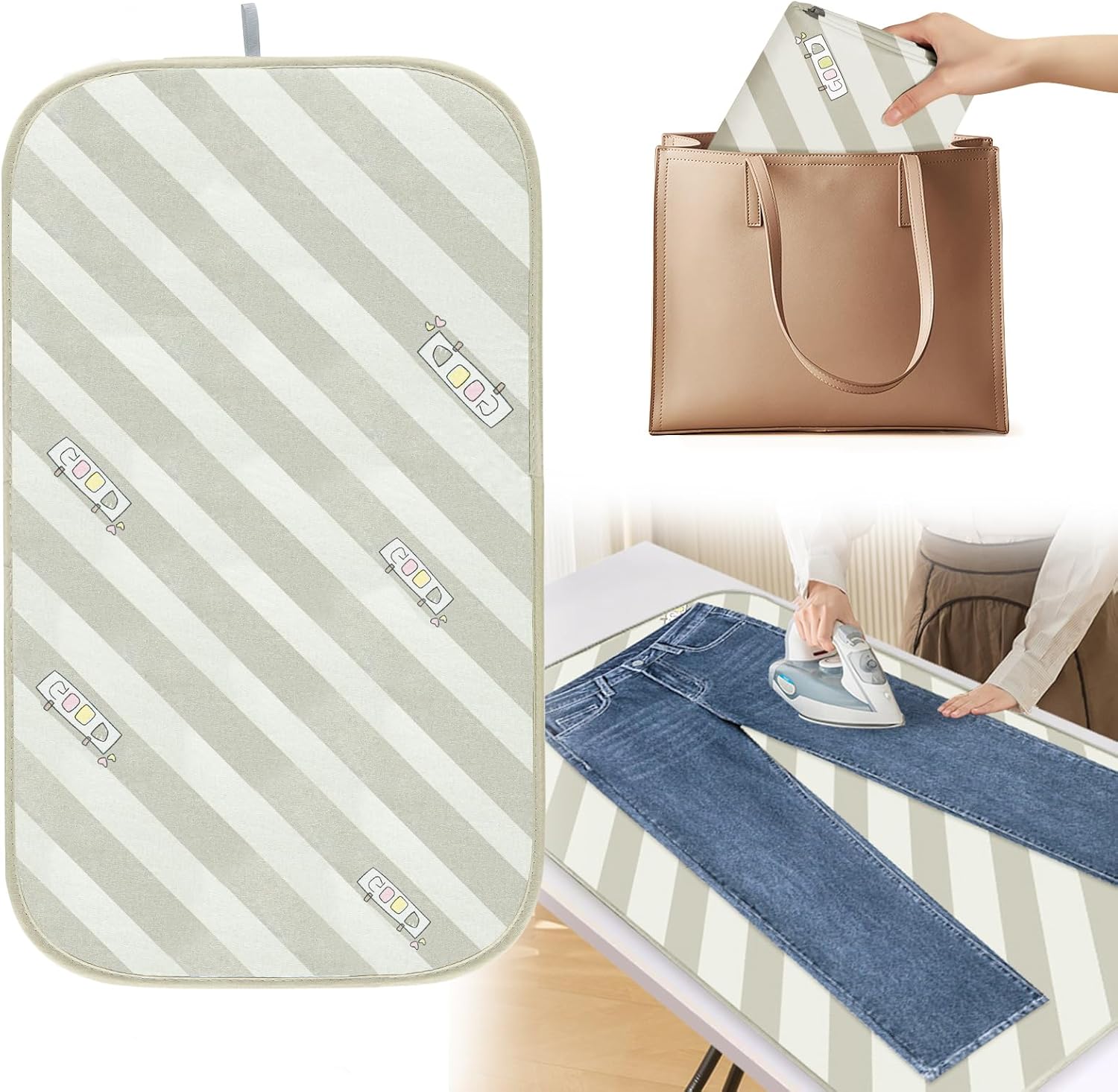 Mata do prasowania na stół, składana deska do prasowania, przenośna, antypoślizgowa mata do prasowania w paski, 70 x 40 cm, zielona
