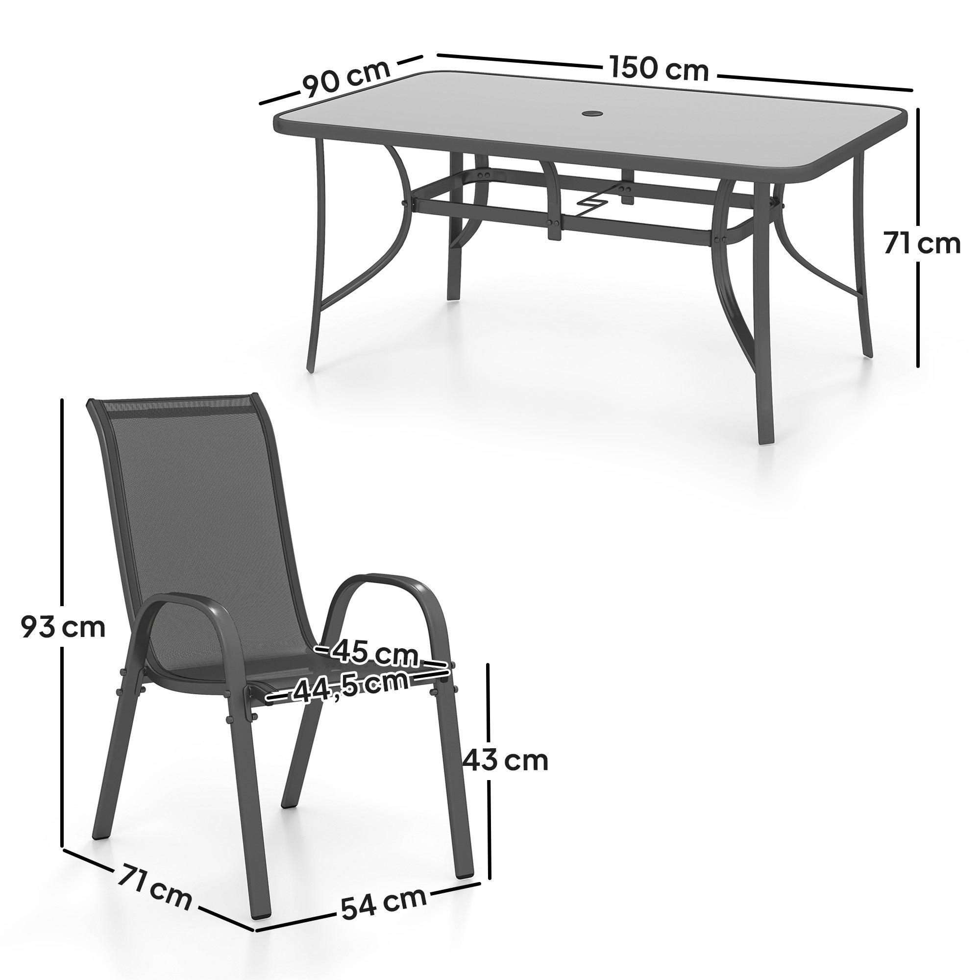 Muebles de Jardín Outsunny Metal, Textilene Gris Oscuro 150x90x71 cm - 3