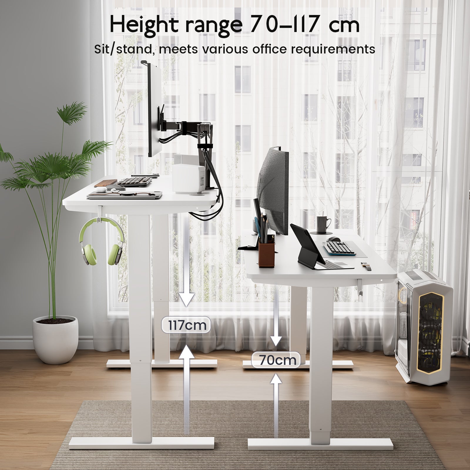 Scrivania elettrica regolabile 60x140 cm, Altezza 70-117 cm, Funzione memoria, Ritorno in caso di resistenza, Modalità risparmio energetico. - 3