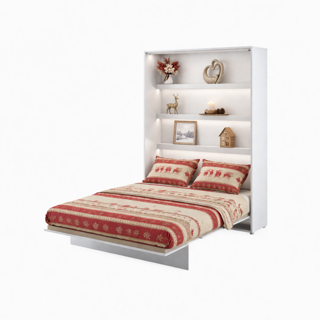 Lenart Armoire Lit escamotable Vertical 140x200 cm Blanc mat Lit Rabattable Lit Mural