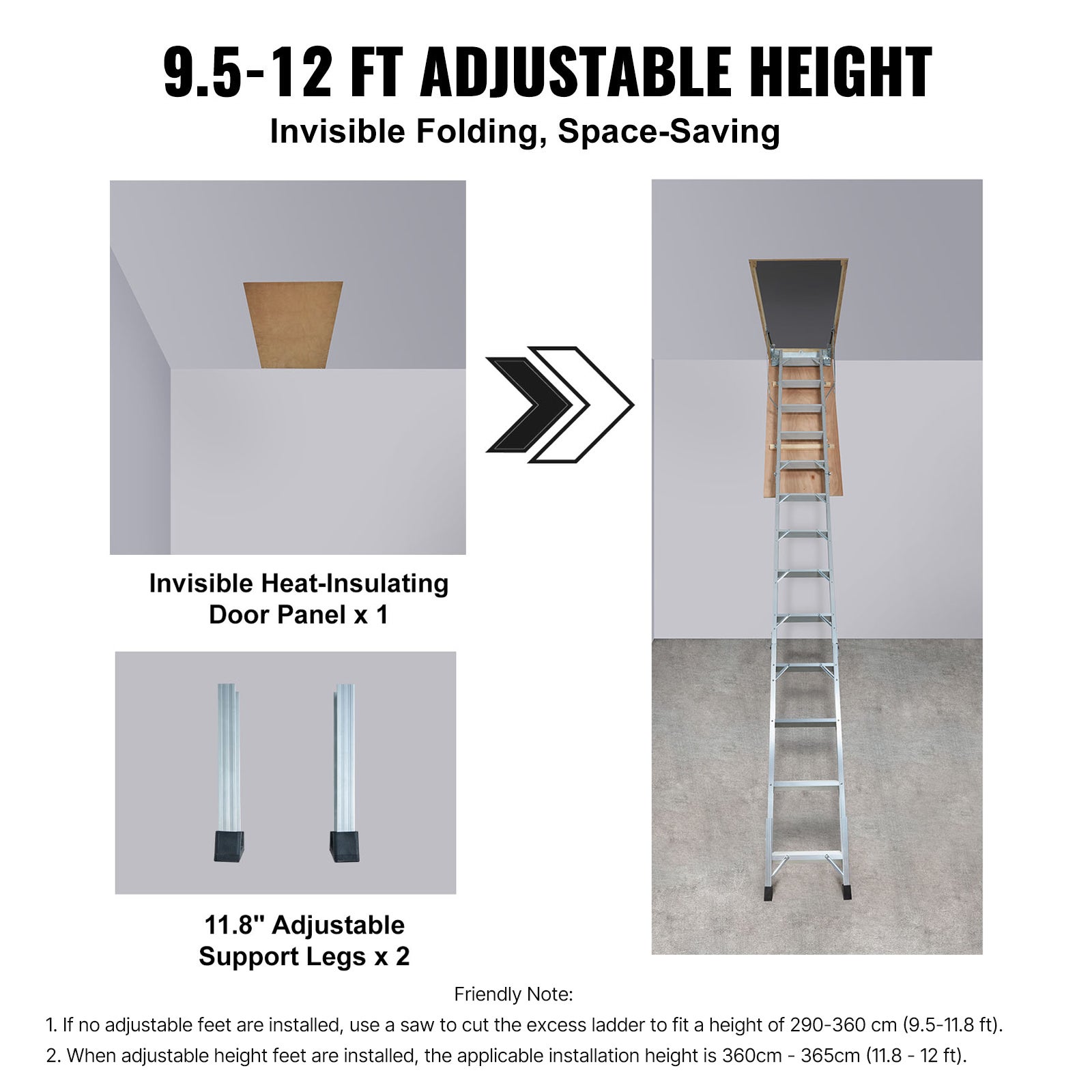 Échelle Télescopique Pliable de Grenier VEVOR en Aluminium Capacité Charge 158,8 kg 570x1600 mm Extension Polyvalente Portable Hauteur d'Installation - 6