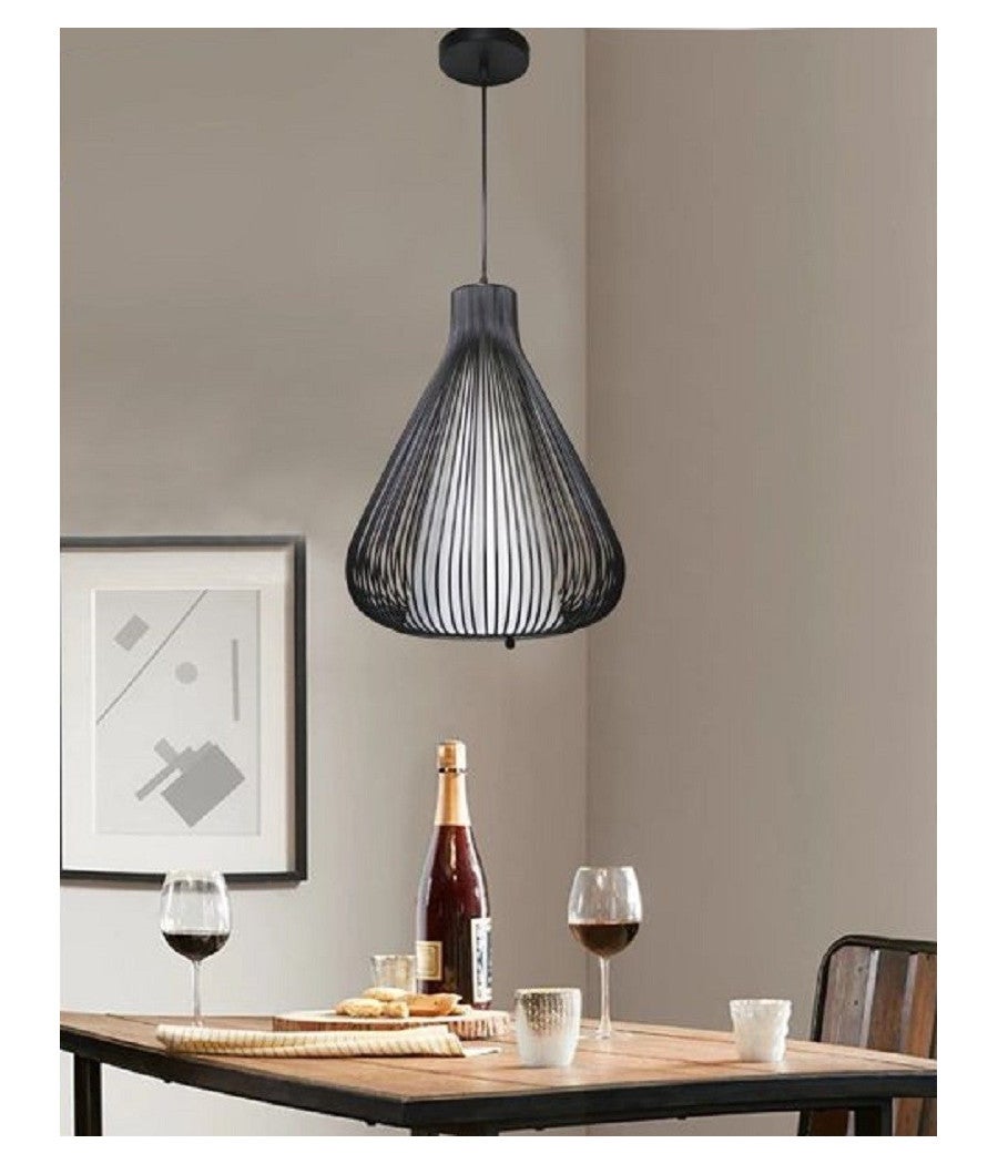 Trade Shop - Lampadario Soffitto Attacco E27 Bianco Nero Moderno Sospensione Regolabile B18 - Nero - 2