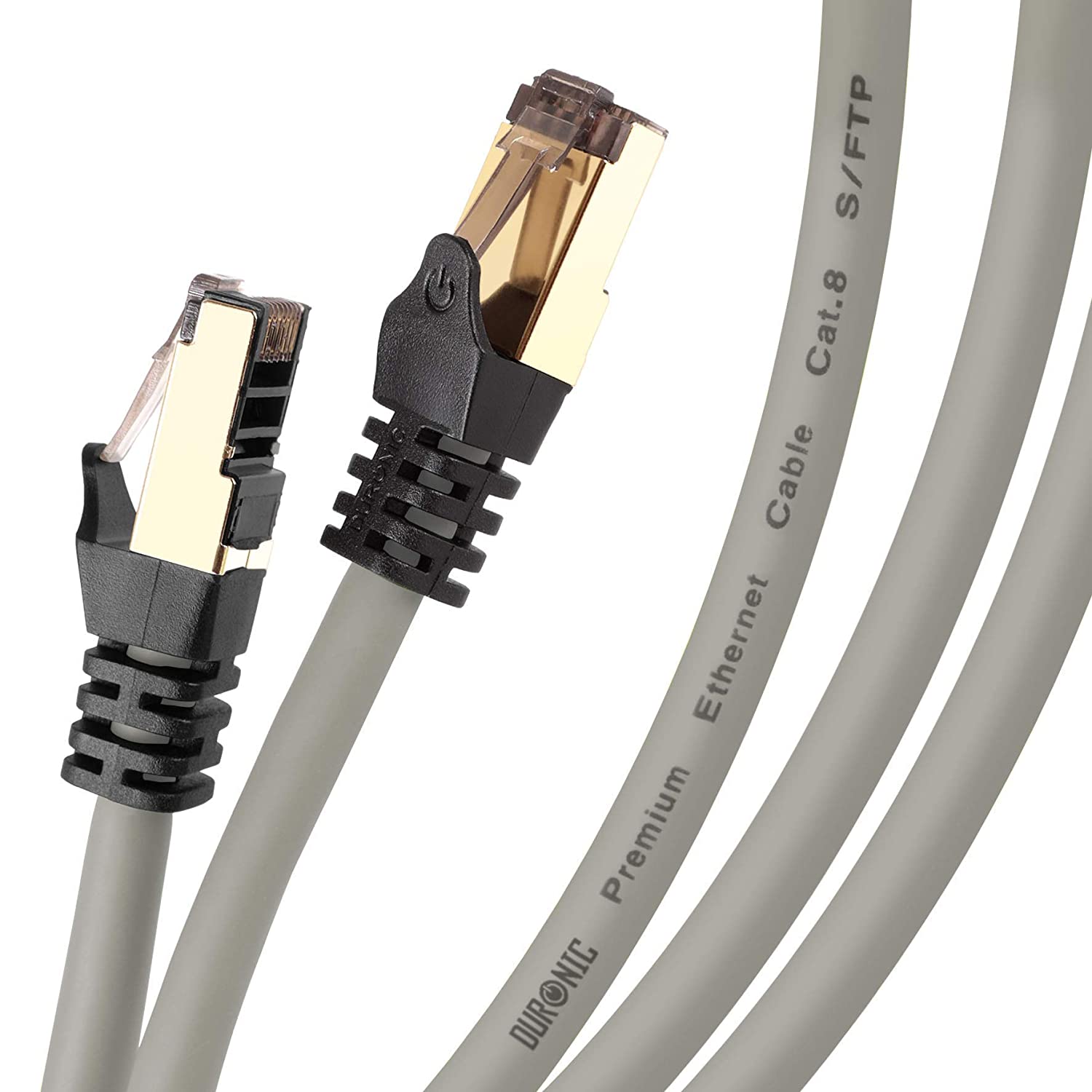 Câble Ethernet CAT8 GY Gris 3 m - S/FTP paire torsadée - Bande passante 2Ghz / 2000MHz - Transmission de données 40 Gigabits - Connecteurs RJ45 - 9