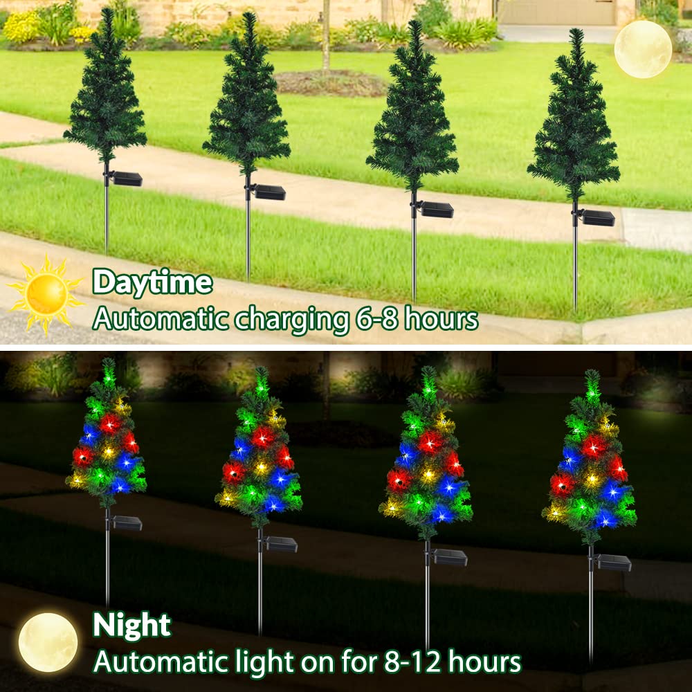 Paquet de 2 lumières solaires sur piquet de jardin de noël, lumière décorative d'arbre de noël, lumières solaires de chemin de noël, décoration - 3