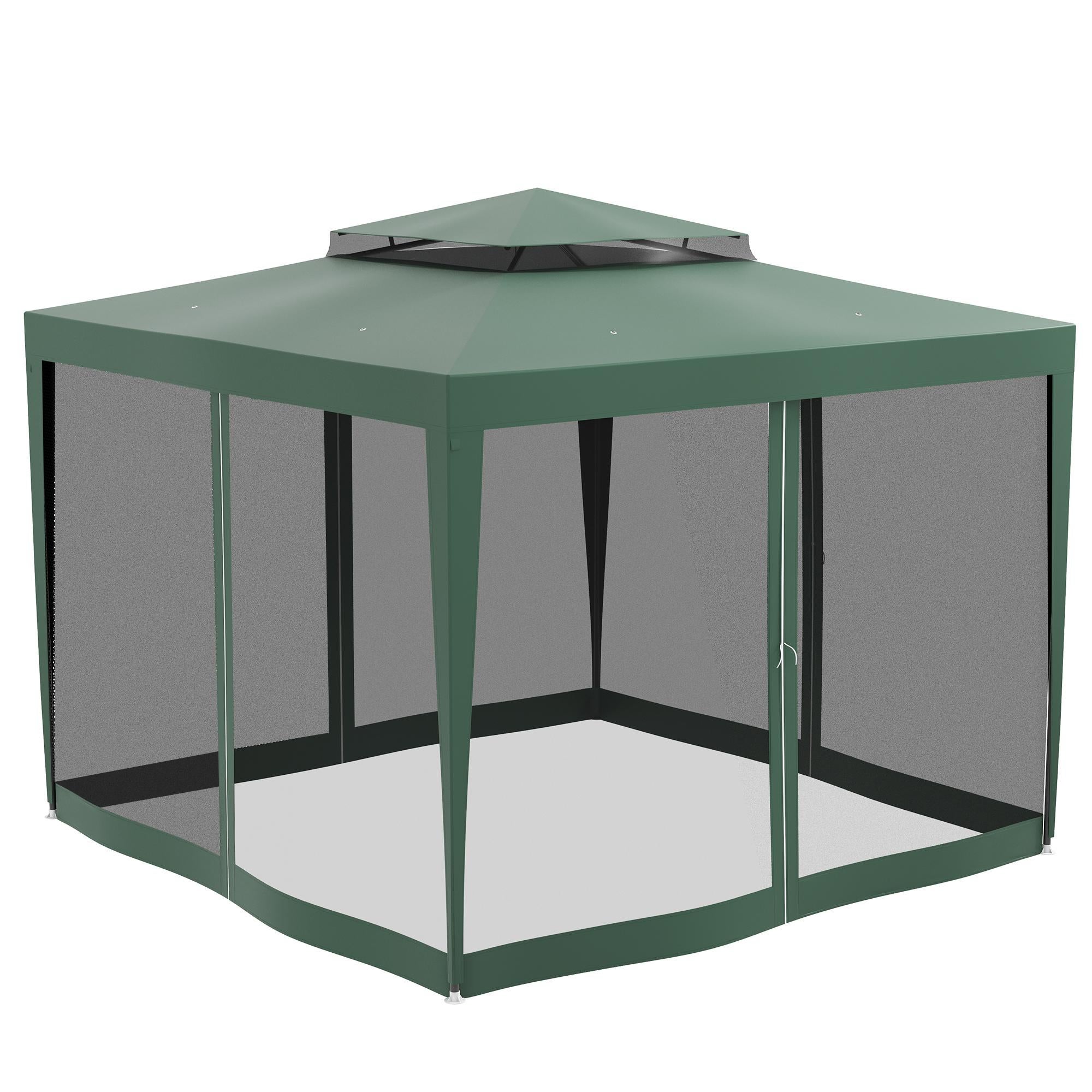 Carpa de jardín con 4 mosquiteras Outsunny 297x297x268 cm verde - 7