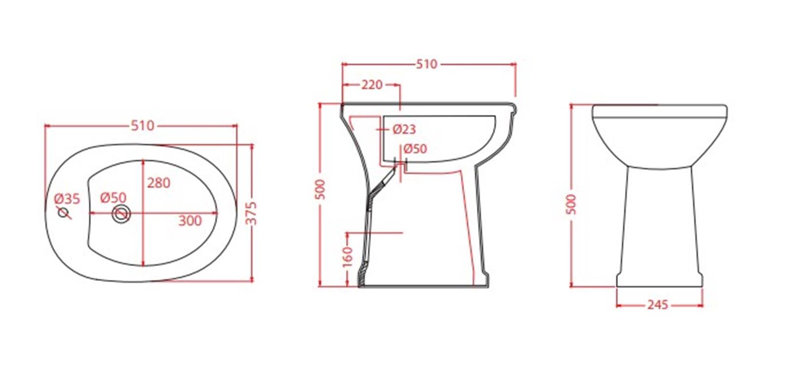 Bidet surélevé céramique ALTO 3 - Blanc - Hauteur 50 cm - Profondeur : 51 cm - Largeur : 37,5 cm- réf : D0207/01 - GOMAN SRL - 4