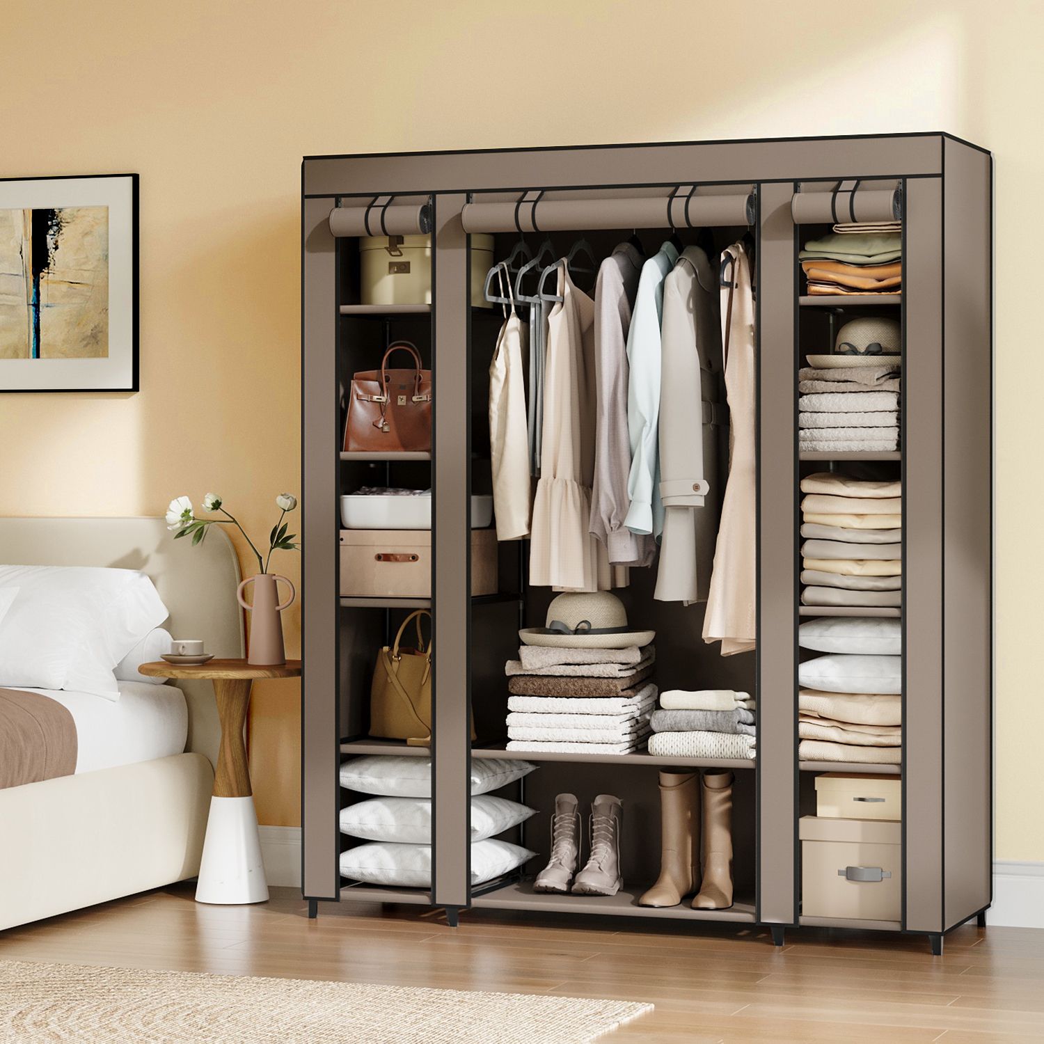 RELOVE Armadio Pieghevole In Tessuto Non Tessuto – Struttura In Acciaio, 167x45x170cm, Copertura Antipolvere - 4