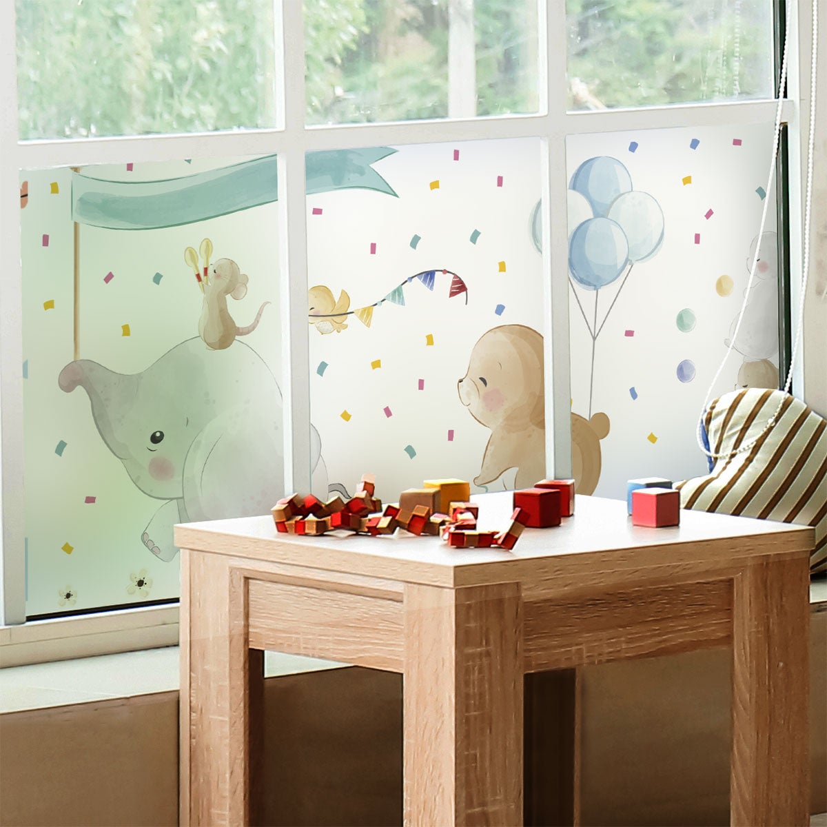 Adhesivo de ventana 200 x 40 cm elefante y sus amigos en un paseo - adhesivo de pared - revestimiento sticker mural decorativo