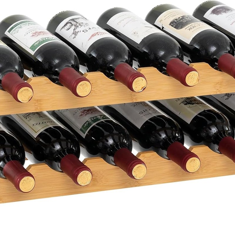 Dwupoziomowy Stojak na 12 Butelek, 24 x 60 x 25 cm, Bambusowa Półka na Butelki, Szafka, Kuchnia, Bar (Naturalny)