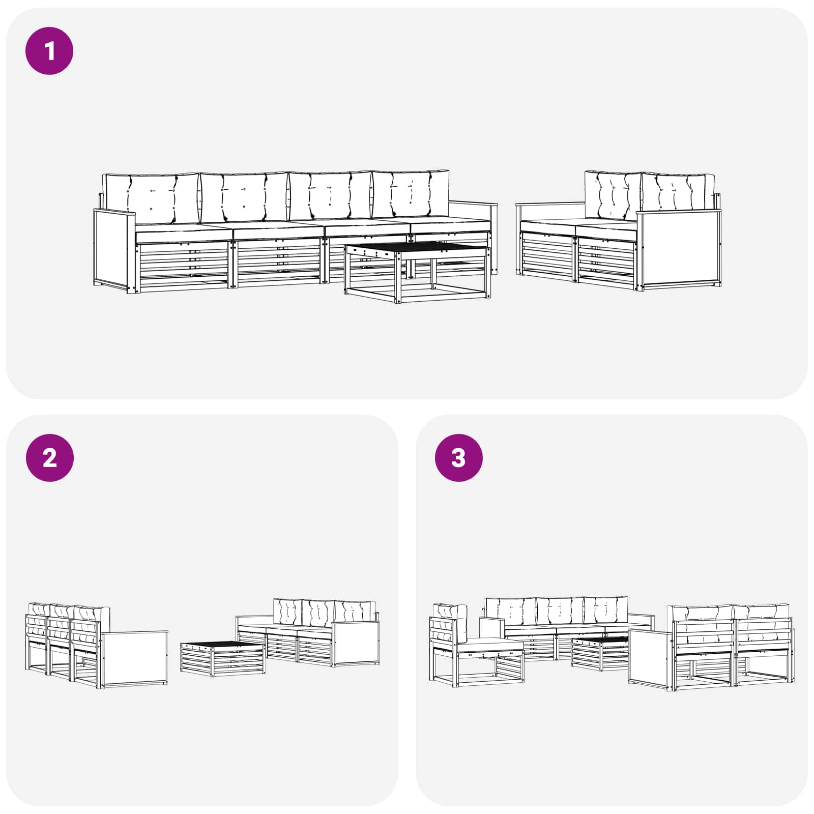 Ensemble de canapés d'extérieur, 7 pièces, naturel et beige, pour la terrasse - 6