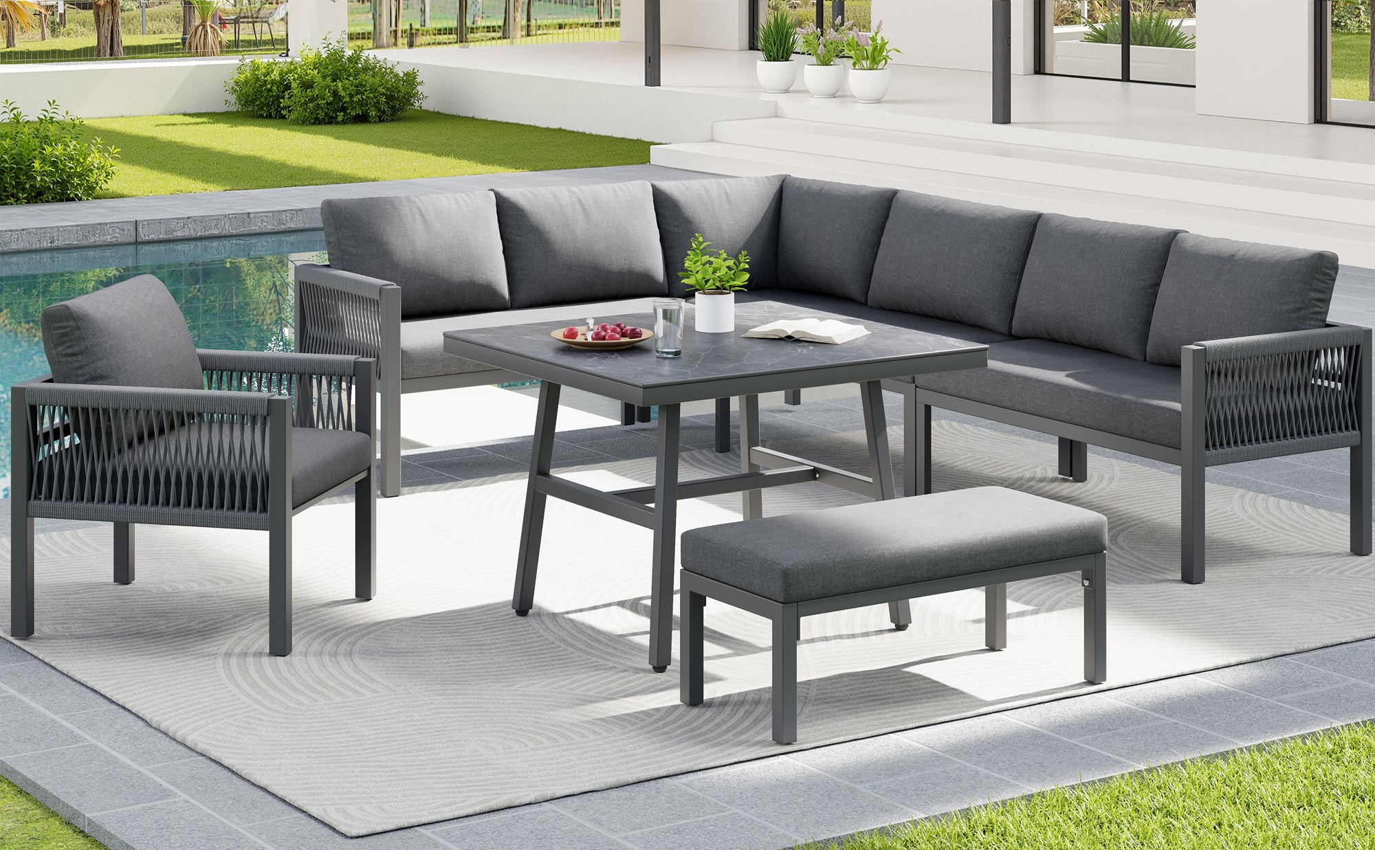 Salon bas de jardin en fer Gris 8 personnes - 6
