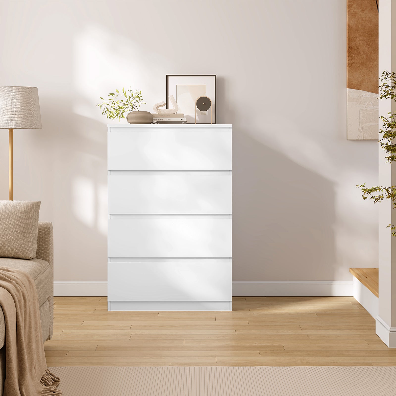 WOLTU Commode avec 4 Tiroirs, Meuble de Rangement, en Bois d'Ingénierie, 60x40x90cm, Blanc - 2