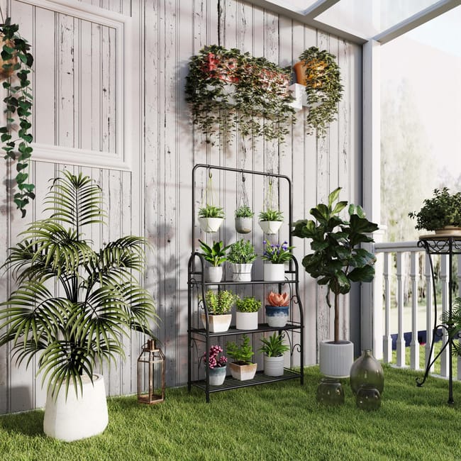 Supporto Per Piante Da Esterno A 3 Livelli In Metallo New England Stories: Resistente, Impermeabile E Impilabile Per Giardino E Balcone, Nero