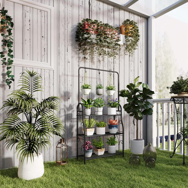 Supporto Per Piante Da Esterno A 3 Livelli In Metallo New England Stories: Resistente, Impermeabile E Impilabile Per Giardino E Balcone, Nero