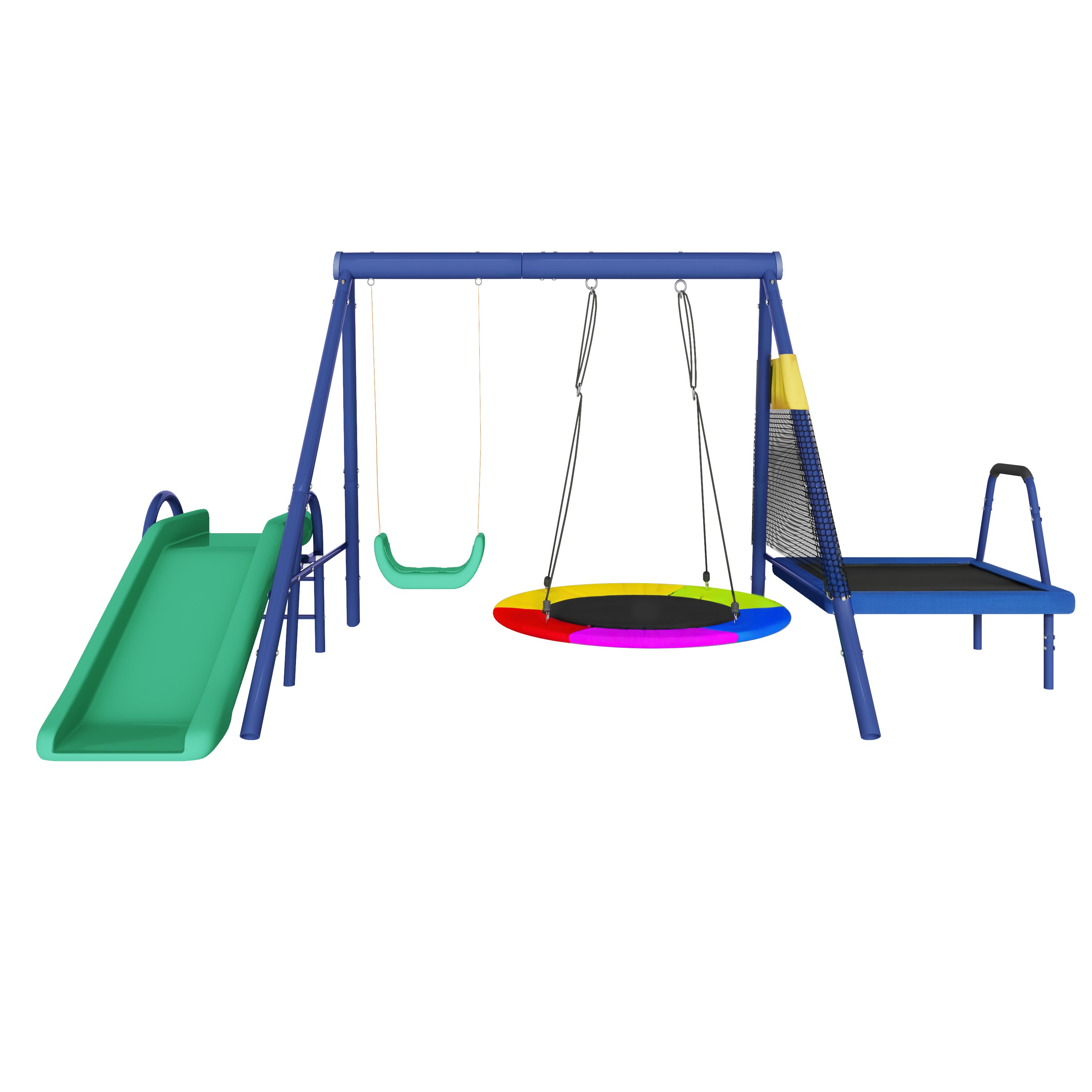 Ensemble de balançoires extérieures avec balançoires, toboggan, trampoline, en acier - 2