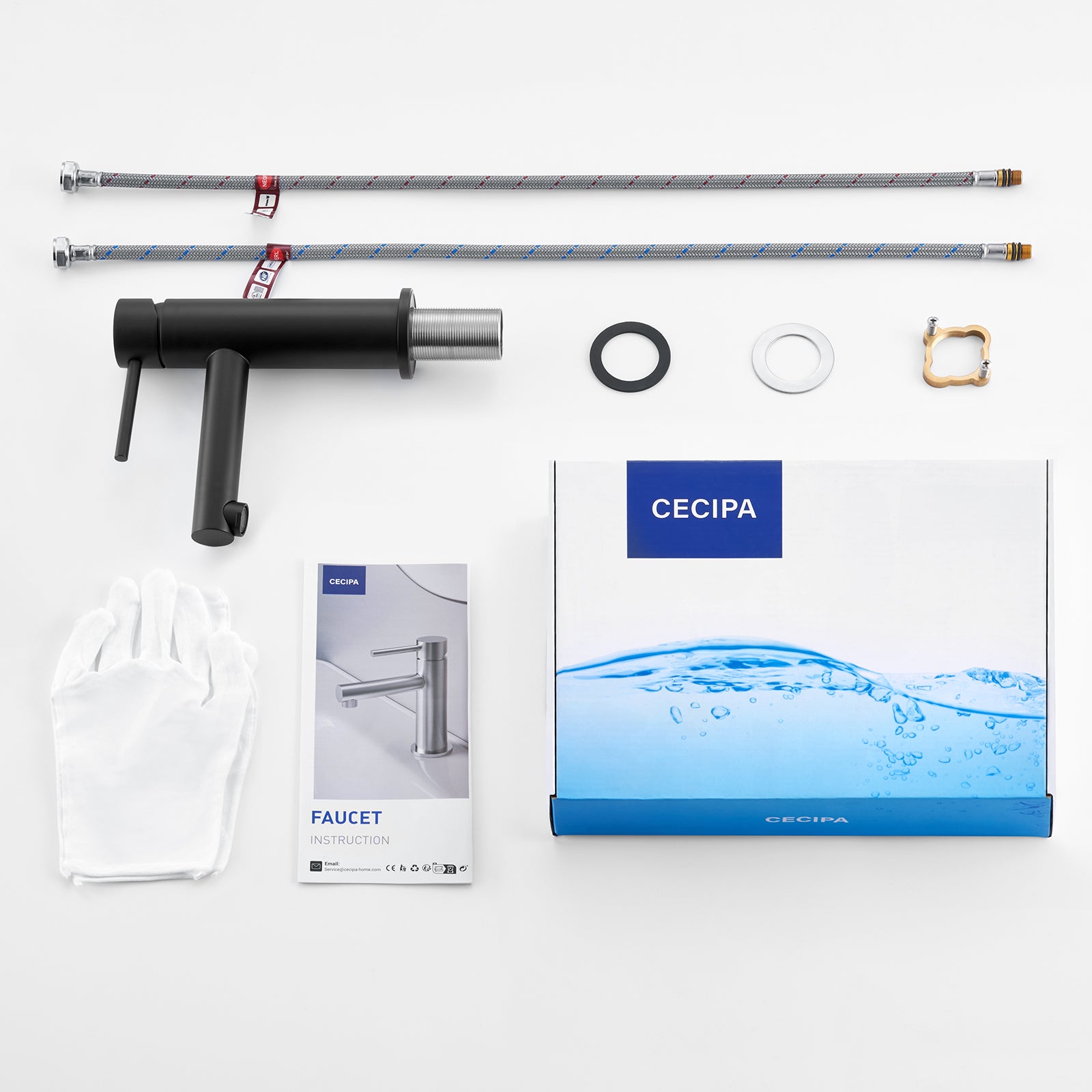 CECIPA MAX Robinet pour Lavabo de Salle de Bain, Robinet de Lavabo Noir, Mitigeur pour Lavabo de Salle de Bain, Eau Froide et Chaude, Hauteur 174 mm - 8