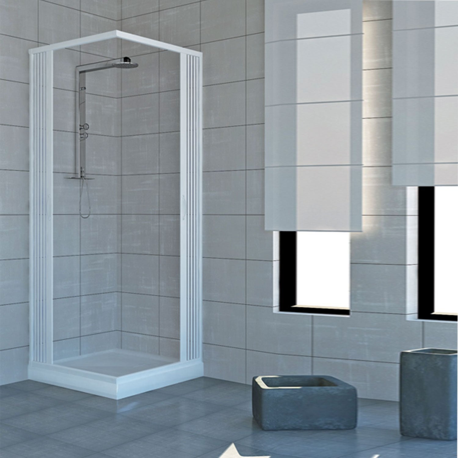 Mampara de Ducha 90x100 CM 185 de PVC mod. Acquario con apertura Central - 5