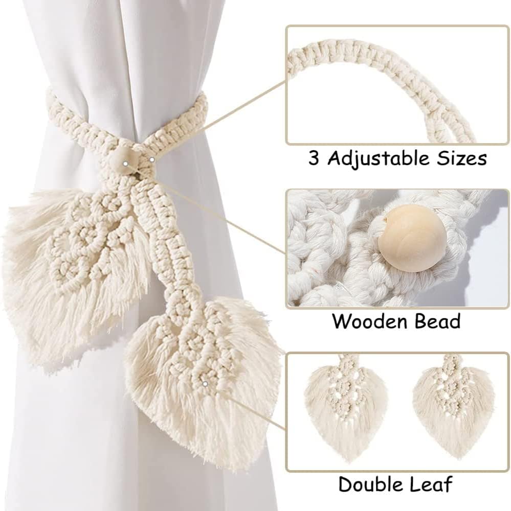 2 pièces porte-rideaux Boho, coton naturel, embrasses de rideaux en corde, faites à la main, attaches de rideaux tissées, Beige - 2