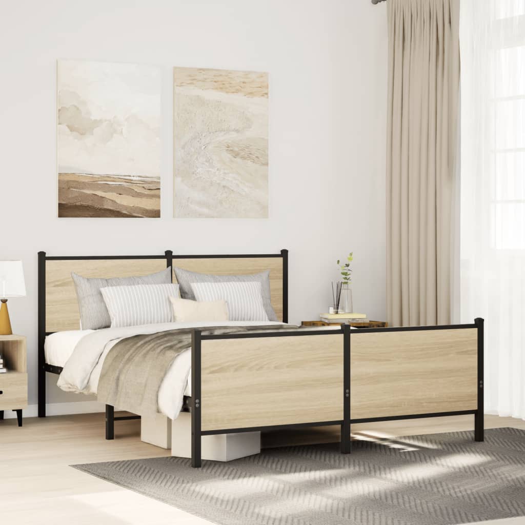 Łóżko Metalowe Czarne Rama łóżka Ze Stelażem Łóżko Do Sypialni Pokoju 137x190 cm