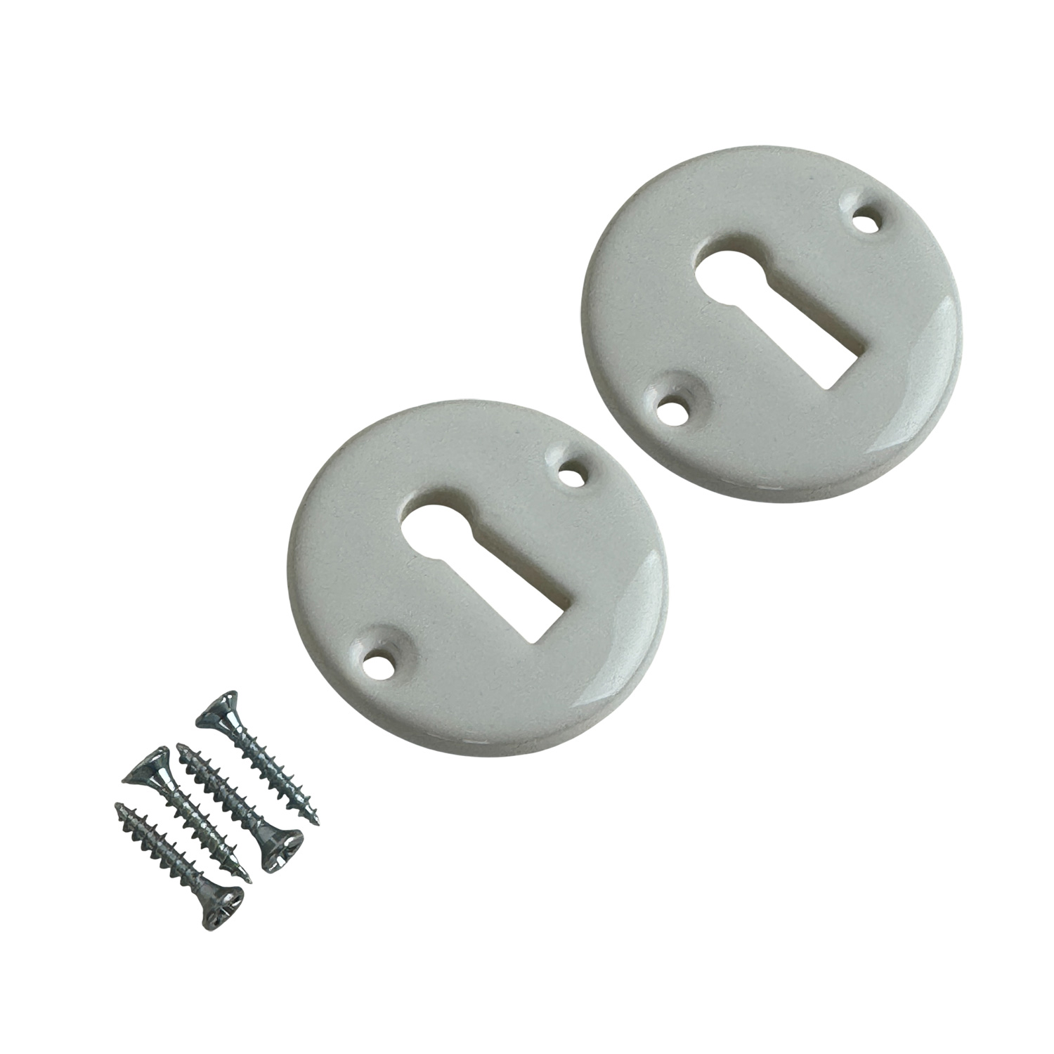 2 rosaces de poignée de porte rondes JANELLE entrée de clé, Porcelaine blanc - 5