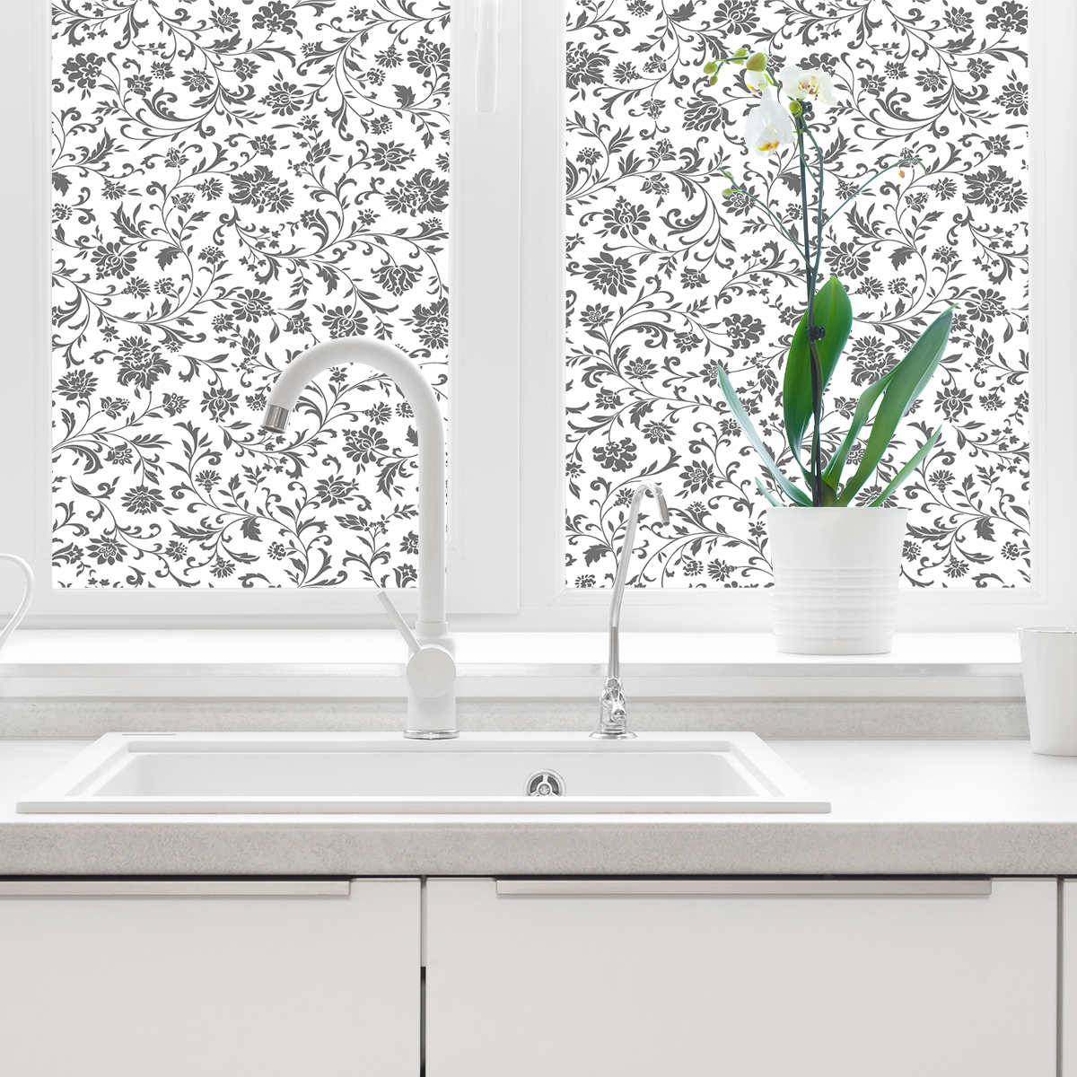 Vinilo opaco y privacidad para ventana flores negras - adhesivo de pared - revestimiento sticker mural decorativo - 40x100cm