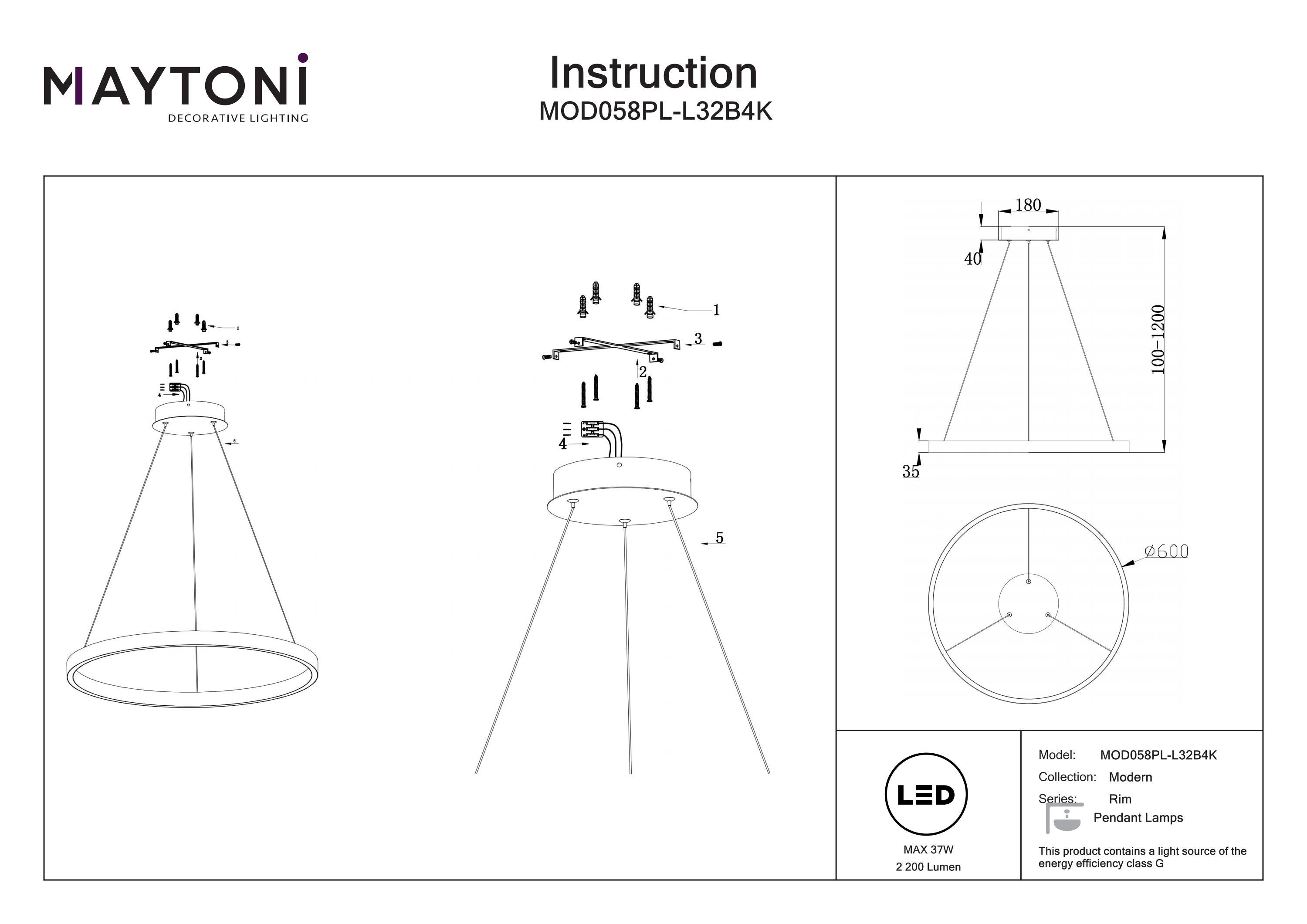 Lampada a sospensione Moderna Rim Alluminio Nero IP 20 AC 85-265 37 W per cucina, sala, studio, camera da letto - 6