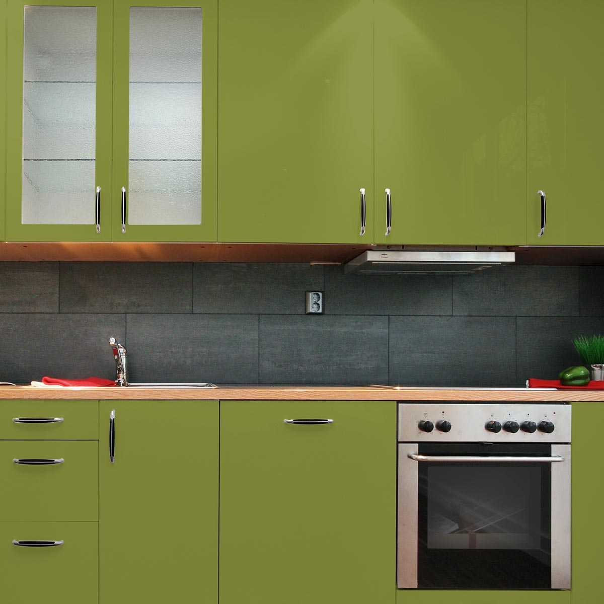 Rouleau adhésif Imperméable Vinyle au Mètre - Sticker Lavable Cuisine Meuble Armoire Porte - 60cmx1m - Vert olive - 6