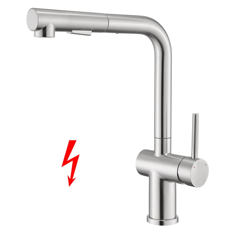 LOVHAUS Bateria Kuchenna z Wyciąganą Wylewką Niskociśnieniową, Bateria z Teleskopową Wylewką, Dwa Rodzaje Strumienia Wody, Wykończenie Szczotkowane