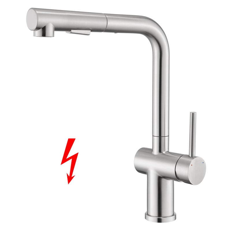 LOVHAUS Bateria Kuchenna z Wyciąganą Wylewką Niskociśnieniową, Bateria z Teleskopową Wylewką, Dwa Rodzaje Strumienia Wody, Wykończenie Szczotkowane