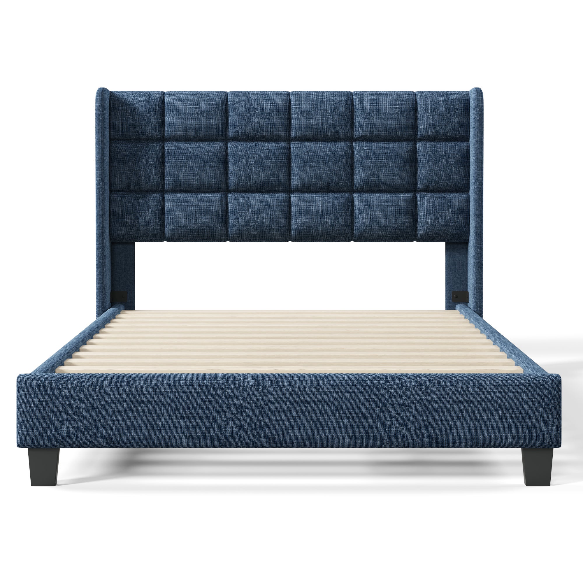 Cama estofada para adulto com cabeceira - 140 x 200 cm - tecido de linho - azul - 7
