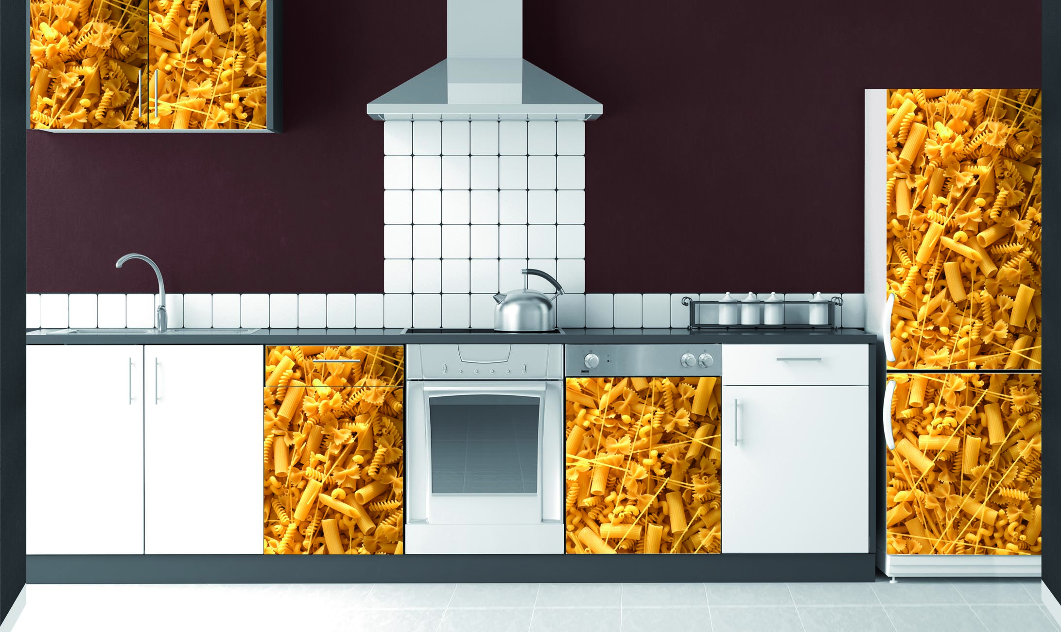 Pegatina decorativa para el refrigerador, trompe l'oeil pasta, spaghetti, 59.5 cm x 180 cm