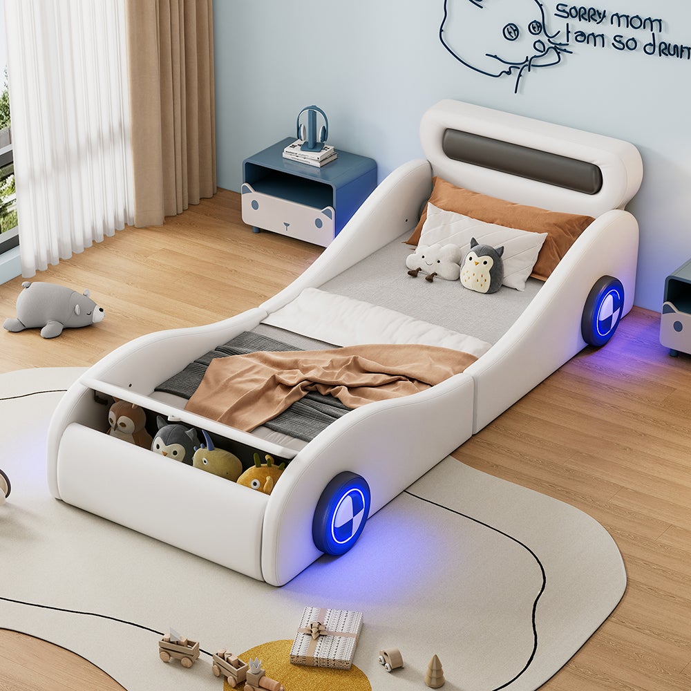 Letto piatto, 90 x 200 cm, letto con rete a doghe (senza materasso), modello di letto per auto, lettino per auto, lettino per bambini, lettino per bambini con spazio di stivaggio sotto
