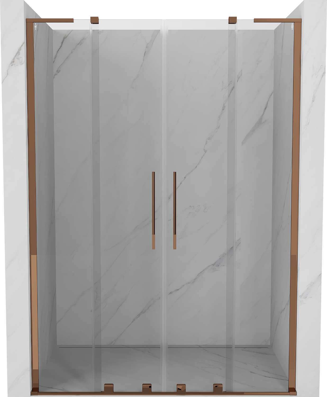 Mexen Velar L Duo drzwi prysznicowe rozsuwane 150 cm, transparent, różowe złoto - 871-150-003-02-60